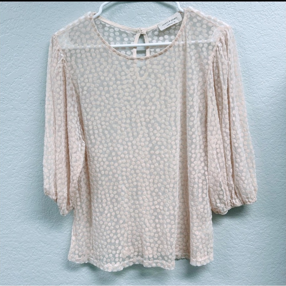 Saints & Hearts Cream Swiss Dot Blouse / Top. Size M